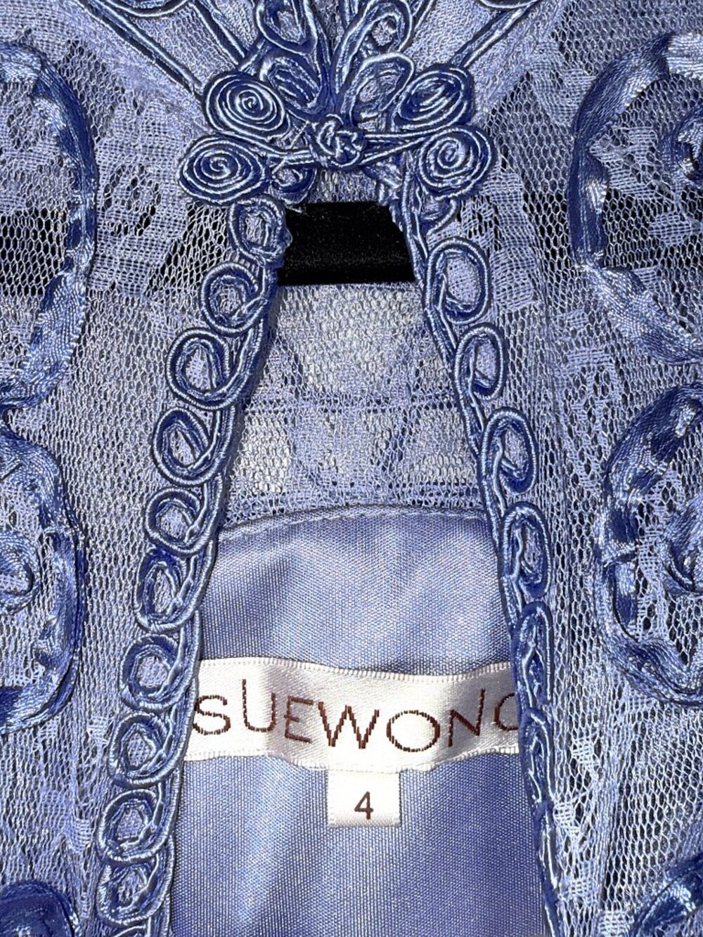 Sue Wong Asian Inspired Mandarin Collar Floral Lace Applique Built-inBra Dress 4 - Picture 6 of 10